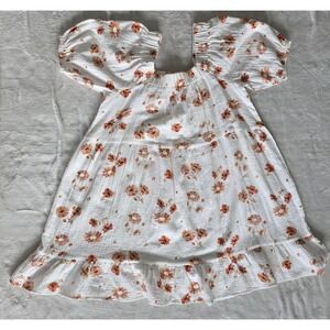 Wanderly White Floral Puff Sleeve Tiered Dress Ruffle Hem Petite XS